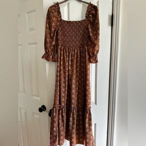 Floral Brown Midi Dress